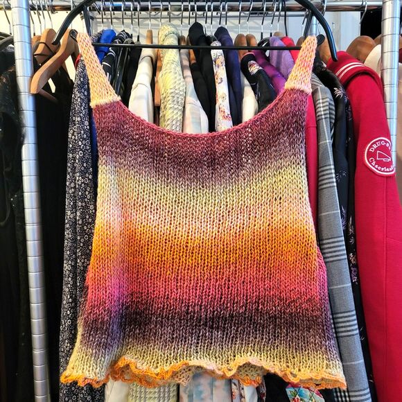 Handmade Sweater Tank Top Camisole Vest Sunset Colorful Large - Picture 2 of 6